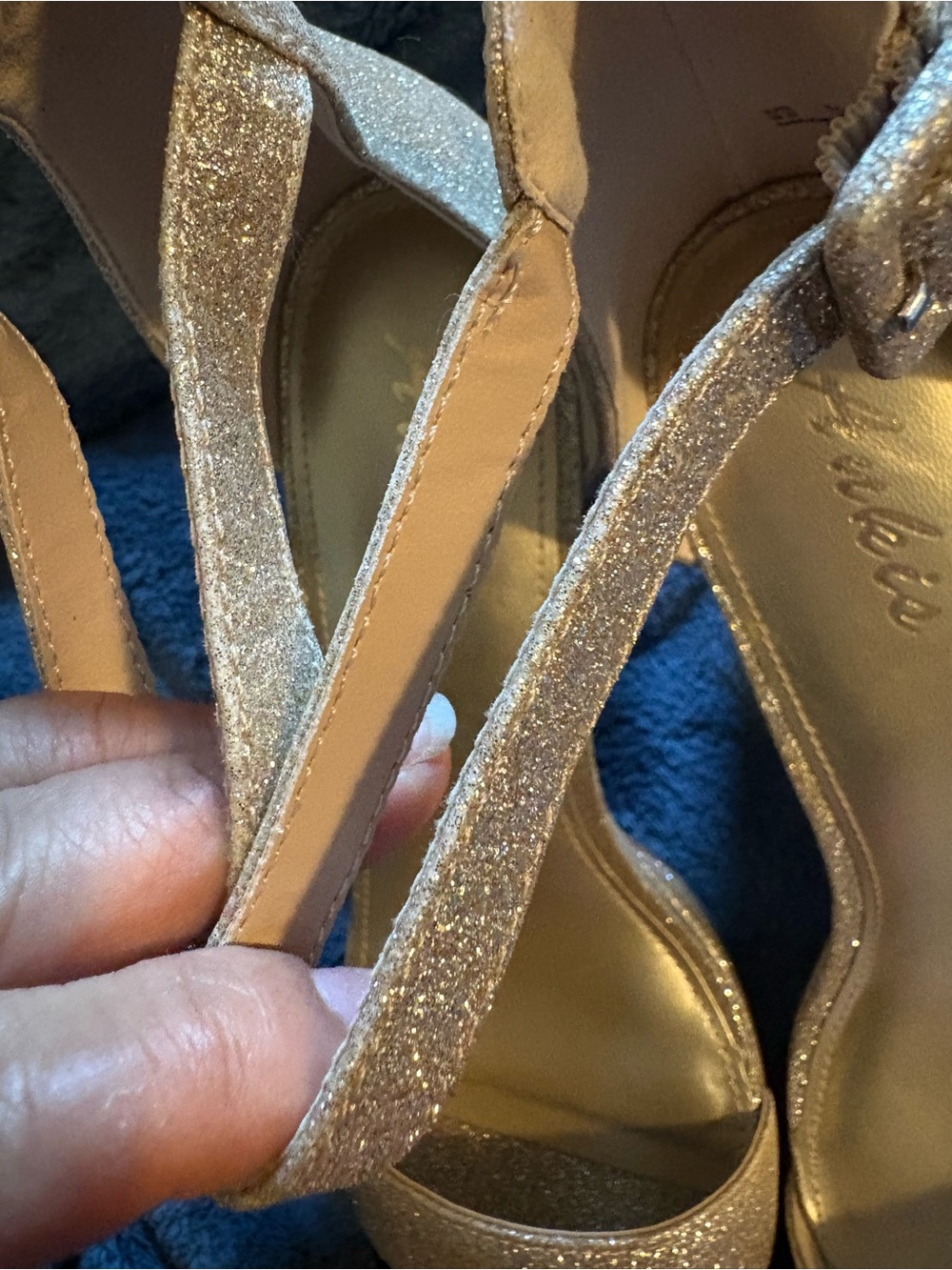 Ankis 9.5 Glitter Platform Block Heel Sandals strappy open toe - Picture 6 of 7